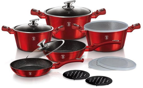 BERLINGERHAUS Burgundy Metallic Line Dinnerware Set 13 pcs BH-7030 - Cookware Set - Main image