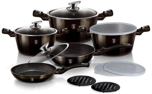 BERLINGERHAUS Set of dishes with marble surface 13 pcs Shiny Black Collection - Kitchenware Set - Main image