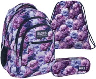 Derform Zvýhodněný školní set BackUP Violet Flowers 3v1 – batoh, penál a vak - School Set