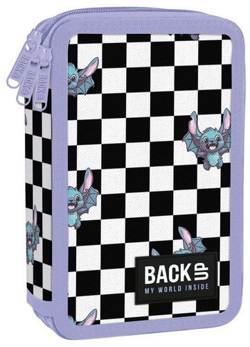 DERFORM BackUP 3-Compartment Filled Pencil Case – Bats and Chequerboard - Pencil Case - Main image