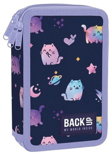 DERFORM BackUP Three-Compartment Filled Pencil Case - Space Cats - Pencil Case - Main image