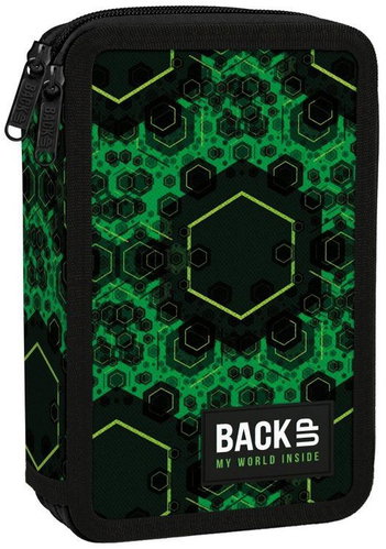 DERFORM Dvoukomorový penál s vybavením BackUP - Zelené hexagony - Pencil Case - Main image