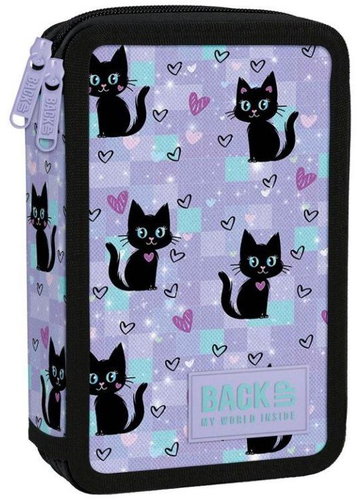 DERFORM Double-Compartment Pencil Case with Equipment BackUP - Black Cats - Pencil Case - Main image