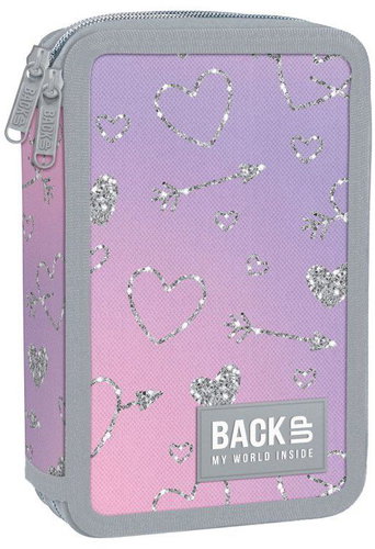 DERFORM Dvoukomorový penál s vybavením BackUP - Třpytivá srdíčka - Pencil Case - Main image