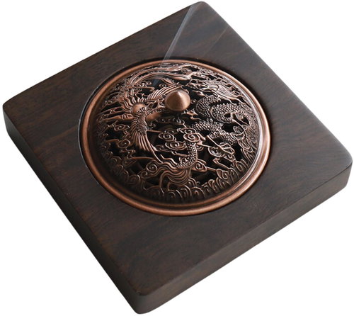 Feng Shui Harmony Kadidlo drak a fénix z černého santalového dřeva - Incense Holder - Main image