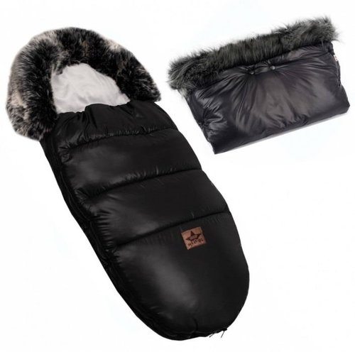 Baby Nellys Fluffy Winter Fuzzy with fur + sleeve, 50 × 100 cm, black - Stroller Footmuff - Main image