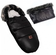 Baby Nellys Zimní fusak Fluffy s kožešinou + rukávník, 50 × 100 cm, černý - Stroller Footmuff