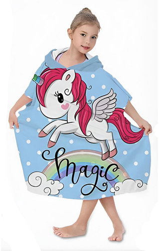 Excellent Dětské pončo modré s puntíky 60 × 120 cm Bílý jednorožec - Children's Bath Towel - Main image