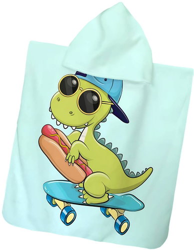 Excellent Children's poncho 60 × 120 cm, dinosaur on skateboard - Children's Bath Towel - Main image