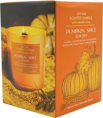 Empt Semi-Dry Scented Soy Candle with Wooden Wick - Pumpkin Spice - Candle - Main image