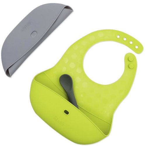 BBLÜV Set of 2 bibs with spoon Pöket Grey Lime - Bib - Main image