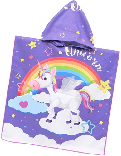 Excellent Children's poncho purple 60 × 120 cm - Unicorn and rainbow - Children's Bath Towel - Main image
