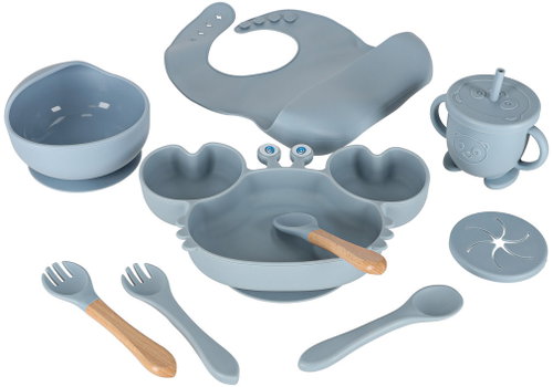 KIK KX4526 Silicone dishware set for children 9 pcs, light blue - Children's Dining Set - Main image
