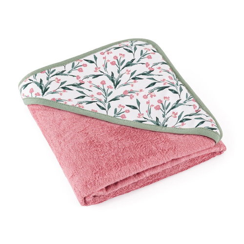 PETITE&MARS Bamboo towel 100 × 100 cm with hood Loulou Pink Meadow - Children's Bath Towel - Main image