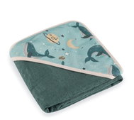 PETITE&MARS Bamboo bath towel 100 × 100 cm with hood Loulou Whale Song - Children's Bath Towel