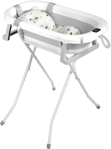 Ricokids RK-287 Folding Bath with Stand, Thermometer and Insert, White/Grey - Baby Bathtub - Main image