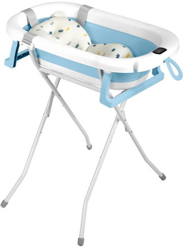 Ricokids RK-287 Foldable Bathtub with Stand, Thermometer and Insert, White/Blue - Baby Bathtub - Main image