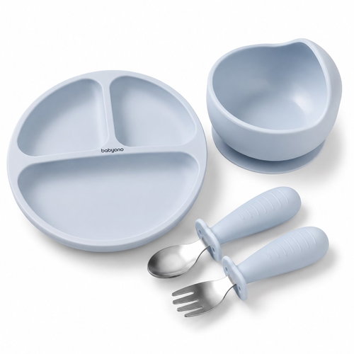 BabyOno Miska, talířek a dětské příbory, startovací sada, modrá - Children's Dining Set - Main image