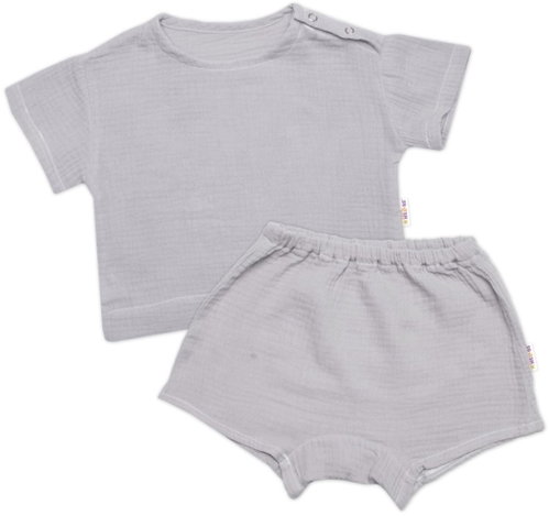 Baby Nellys Mušelínová sada tričko krátký rukáv a kraťasy, šedé - Clothes Set - Main image