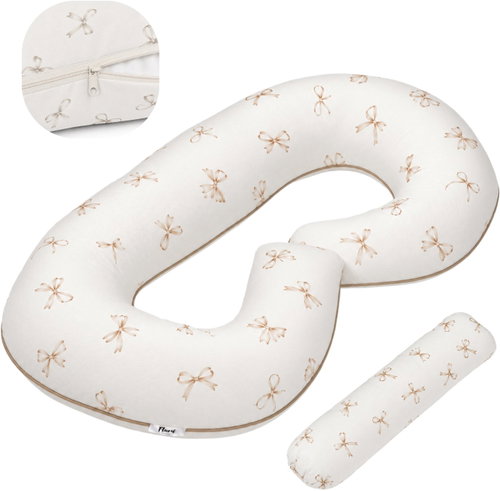 Flumi Type C Pregnancy Pillow, beige bows - Nursing Pillow - Main image