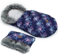 Mamo Tato Winter Footmuff Flowers Neon Lux with Fur and Hand Muff - Stroller Footmuff
