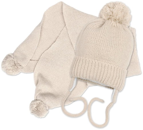 Baby Nellys NATURE winter hat and scarf set, 0-6 m, beige - Winter Hat - Main image