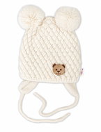 Baby Nellys Teddy Bear winter knitted hat with ties, ecru - Winter Hat