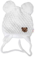 Baby Nellys Teddy Bear knitted winter hat with ties, white - Winter Hat
