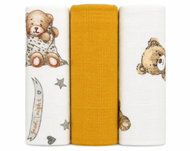 Baby Nellys DELUX muslin squares 3-pack, Teddy Bear 60 × 80 cm, white mustard - Cloth Nappies