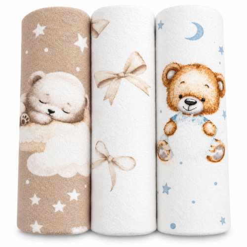 Baby Nellys Flannel Nappies, 3 pcs, Bows, 70×80cm, beige - Cloth Nappies - Main image