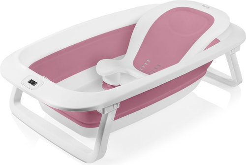 Lionelo Babybubble Foldable Bath with Thermometer and Lounger Pink Magnolia - Baby Bathtub - Main image