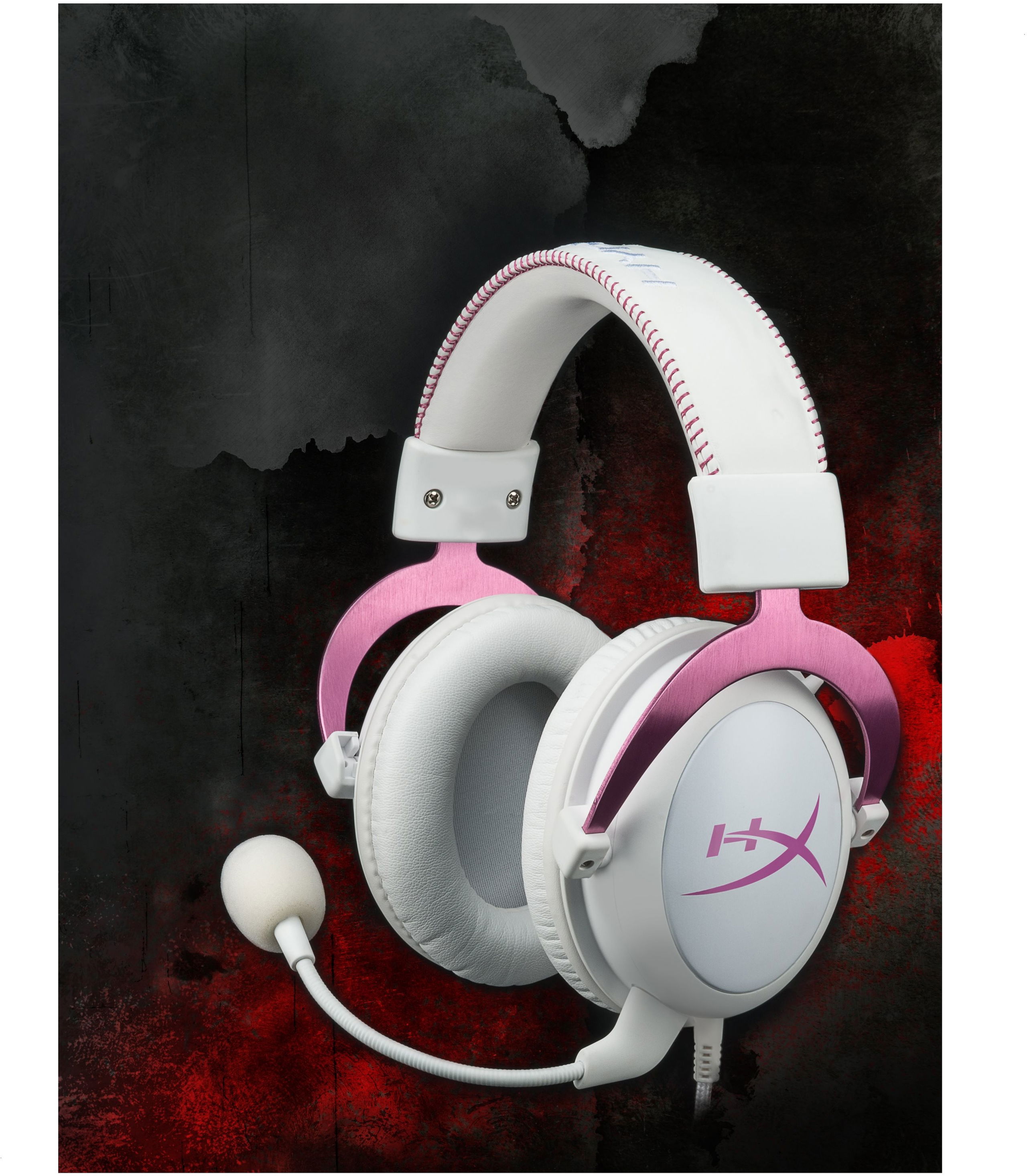 White and pink online hyperx headset