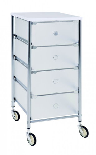 Julda Shelf with 4 Drawers, 73cm, White/Silver - Shelving Unit - Main image