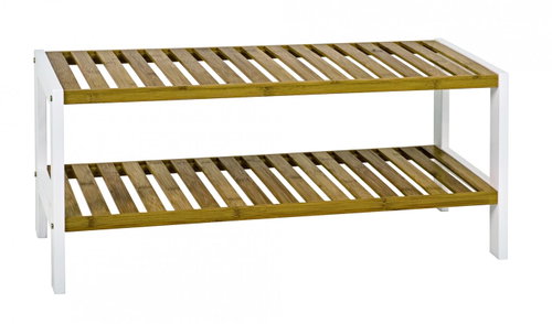 Shoe Rack Santos I., 70cm, White/Bamboo - Shoe Rack - Main image
