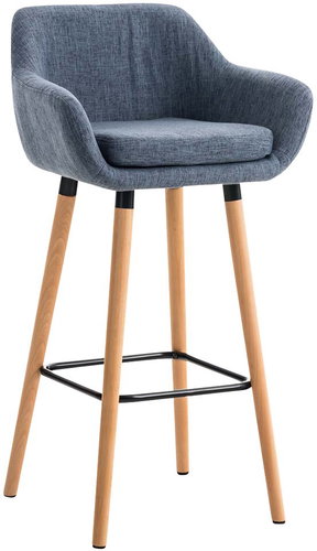Bar stool with wooden base Marina textile blue - Bar Stool - Main image