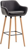 Bar stool with wooden base Marina leather brown - Bar Stool