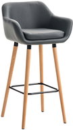 Bar stool with wooden base Marina leather gray - Bar Stool