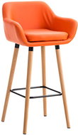 Bar stool with wooden base Marina leather orange - Bar Stool