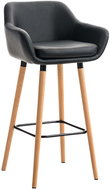 Bar stool with wooden base Marina leather black - Bar Stool