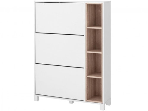 Danish Style Shoe Paker, 130cm, White/Oak - Shoe Rack - Main image
