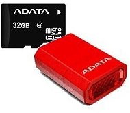 A-DATA Micro SDHC 32GB Class 4 + SD adapter and card reader V3 red - Speicherkarte