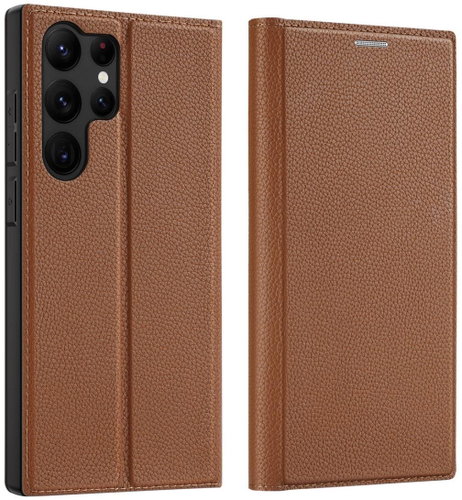 Skin X2 knížkové kožené pouzdro na Samsung Galaxy S23 Ultra, hnědé - Phone Case - Main image