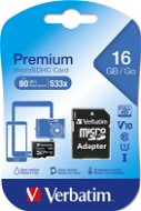 Verbatim MicroSDHC 16GB Premium + SD adaptér - Paměťová karta