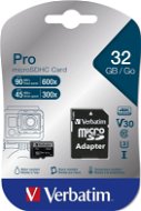 Memóriakártya VERBATIM Pro microSDHC 32GB UHS-I V30 U3 + SD adapter - Paměťová karta