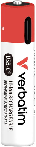 VERBATIM USB-C Li-Ion Micro AAA, 1.5 V, 500 mAh, 4 ks Main image VERBATIM USB-C Li-Ion Micro AAA, 1.5 V, 500 mAh, 4 ks - Rechargeable Battery - Main image