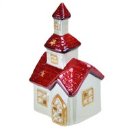 DOMMIO Christmas decoration - ceramic church with LED lighting, 16 cm - Christmas Decoration