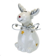 DOMMIO Vánoční dekorace - keramický sob s LED osvětlením a mašličkou, 11,5 cm - Vánoční dekorace