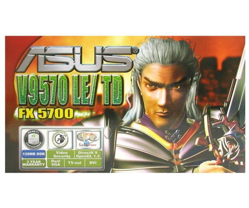 ASUS AGP-V9570LE/TD 128MB, NVIDIA GeForce FX-5700LE AGP8x DVI - Graphics Card - Main image