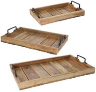 Home Styling Collection Wooden Tray - Ribbed, 3pcs - Tray
