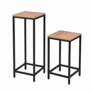 EDENIA Sada 2 ks, výška 60 a 42,5 cm, černý kovový rám, deska v dubovém dekoru, nosnost 10 kg - Flower Stand